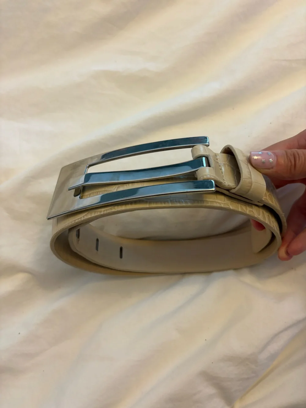 VTG Express Cream Leather Belt with Silver Buckle